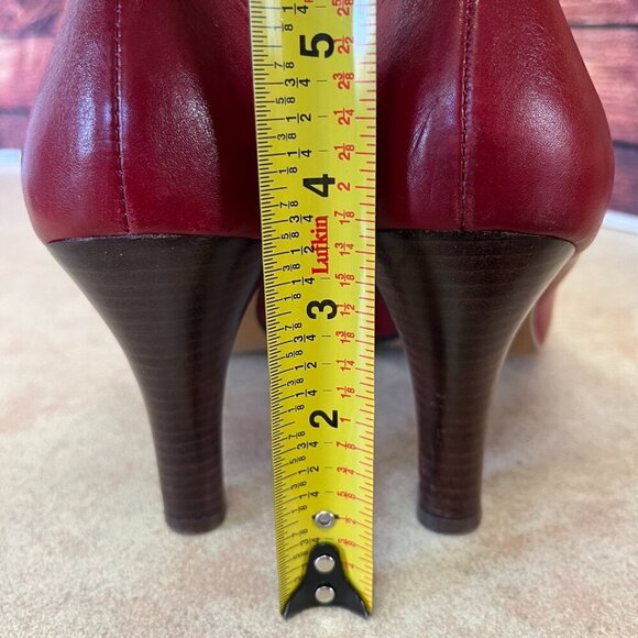 Hilary Radley Red Leather Pumps With Ruffles & Bow - Picture 7 of 16